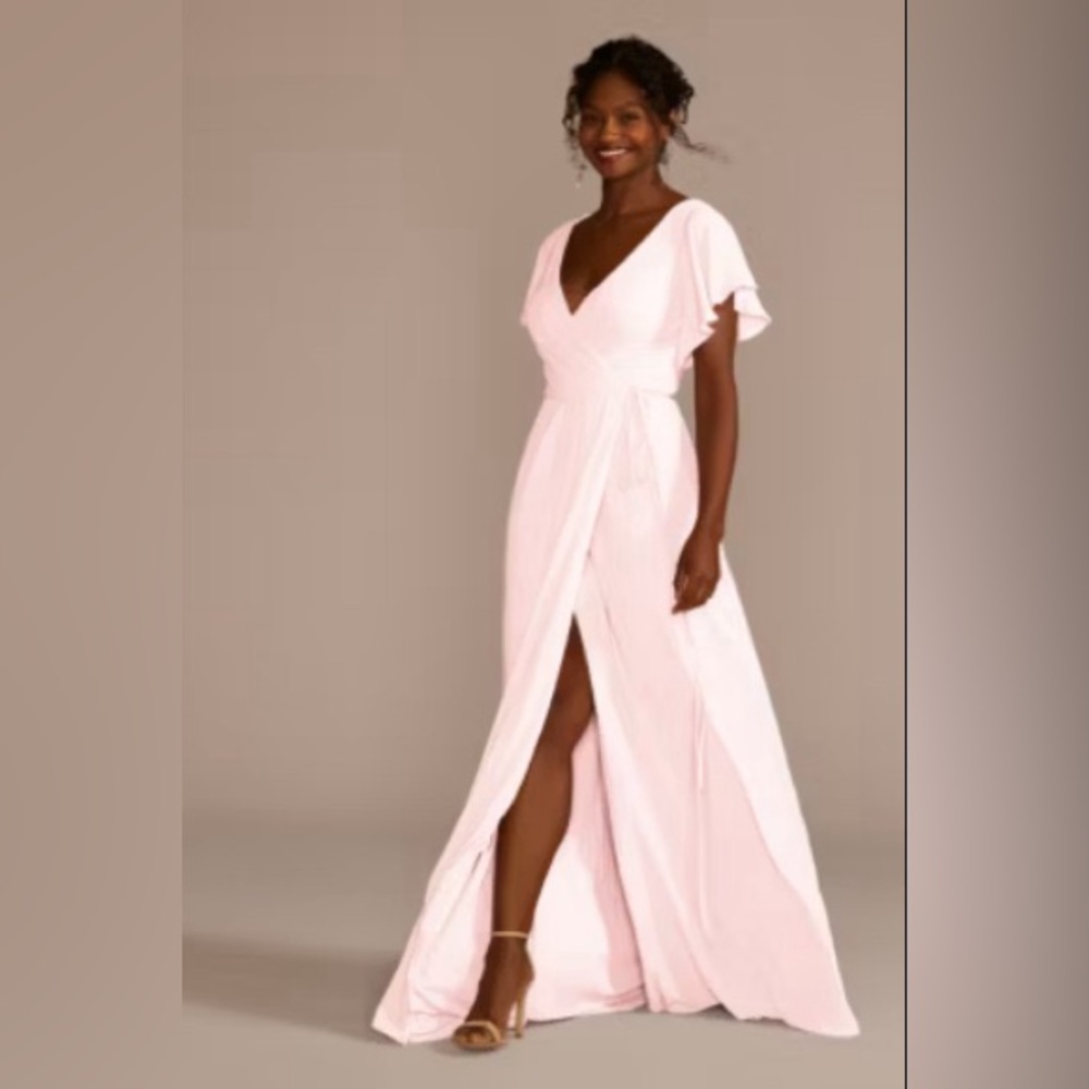 David’s Bridal Flutter Sleeve Georgette Wrap Bridesmaids Dress